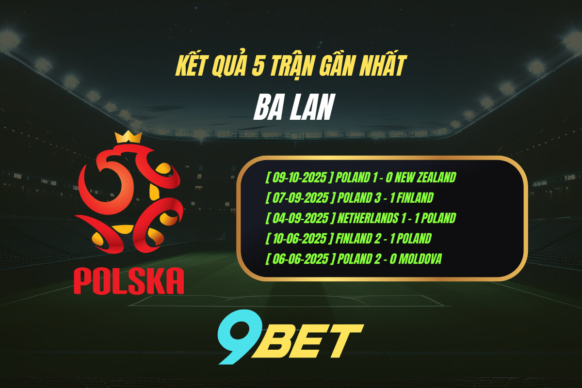 Kết quả 5 trận gần nhất Ba Lan - 9BET