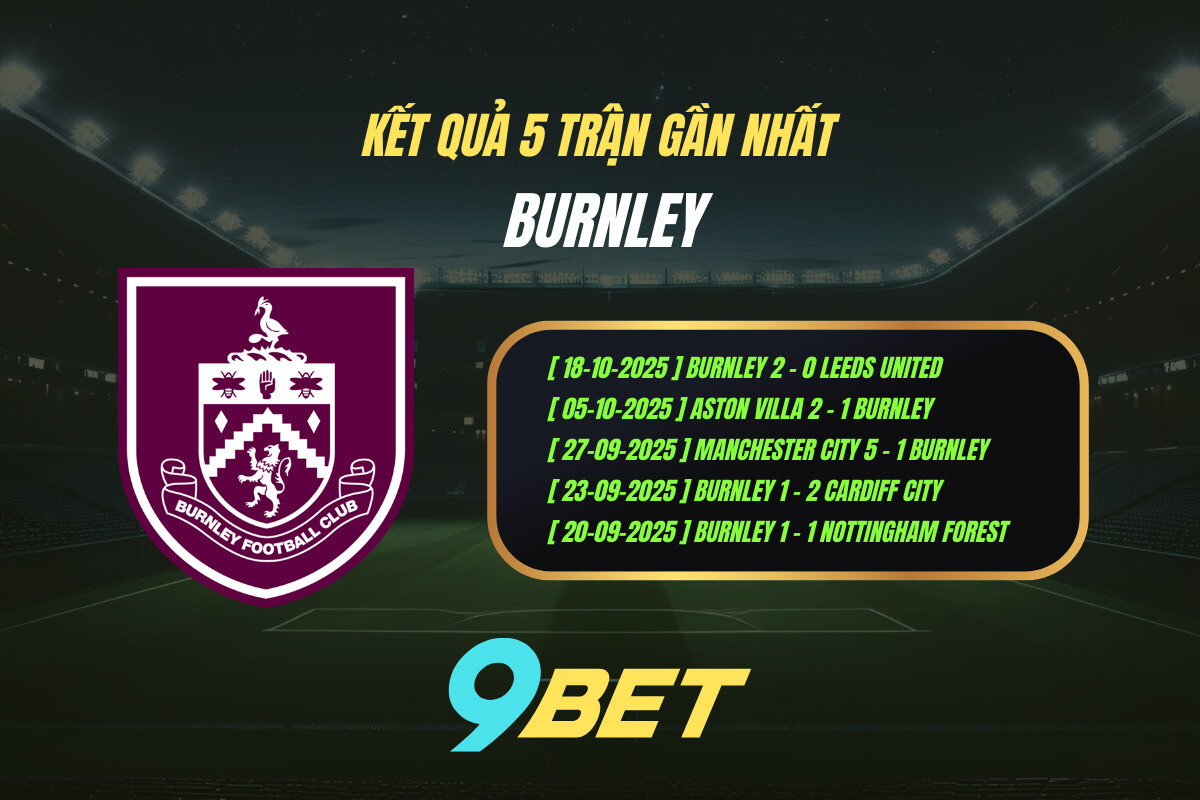 Kết quả 5 trận gần nhất Burnley - 9BET