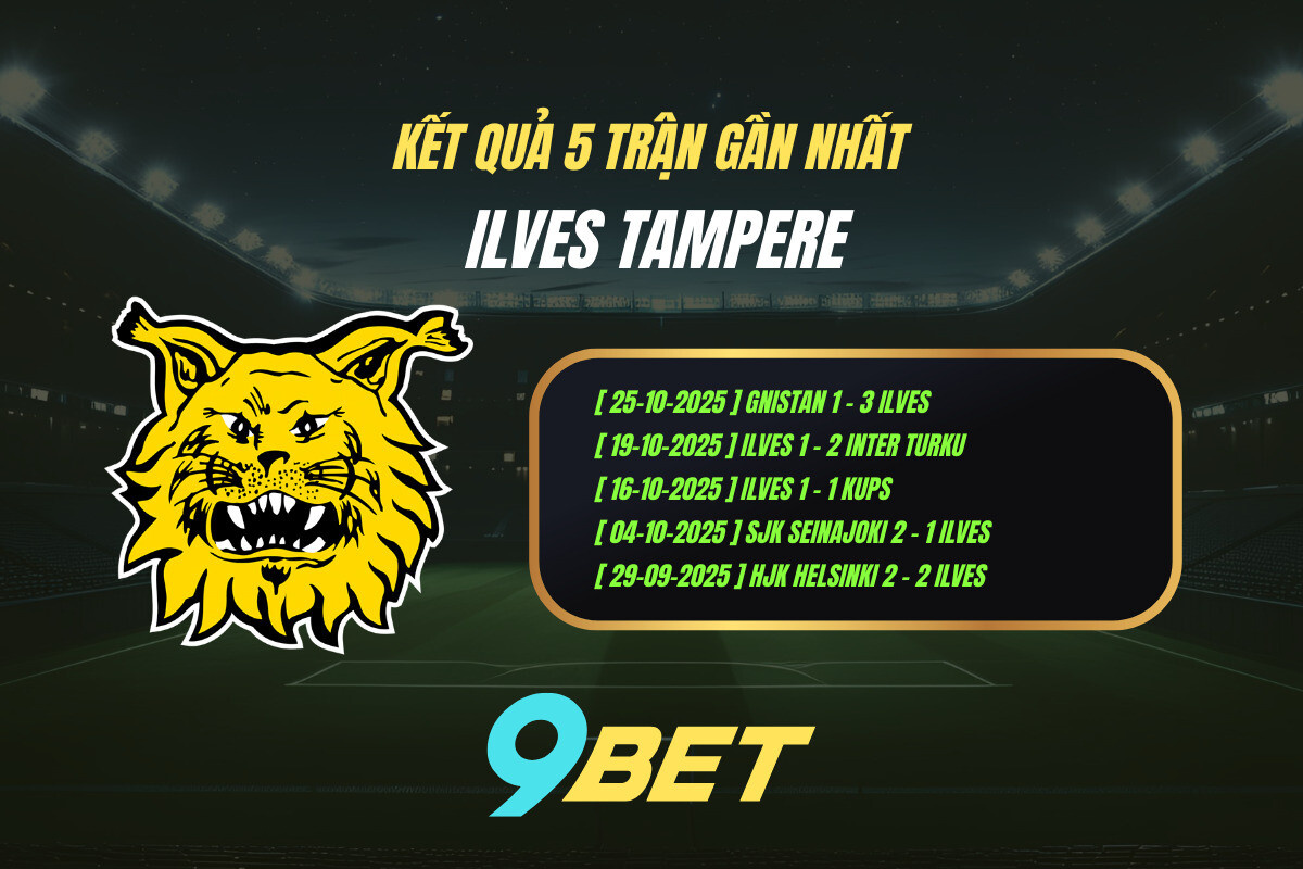 Thành Tích 5 Trận Gần Nhất Ilves Tampere 9bet ( Tính đến 00h00 Ngày 31 10)