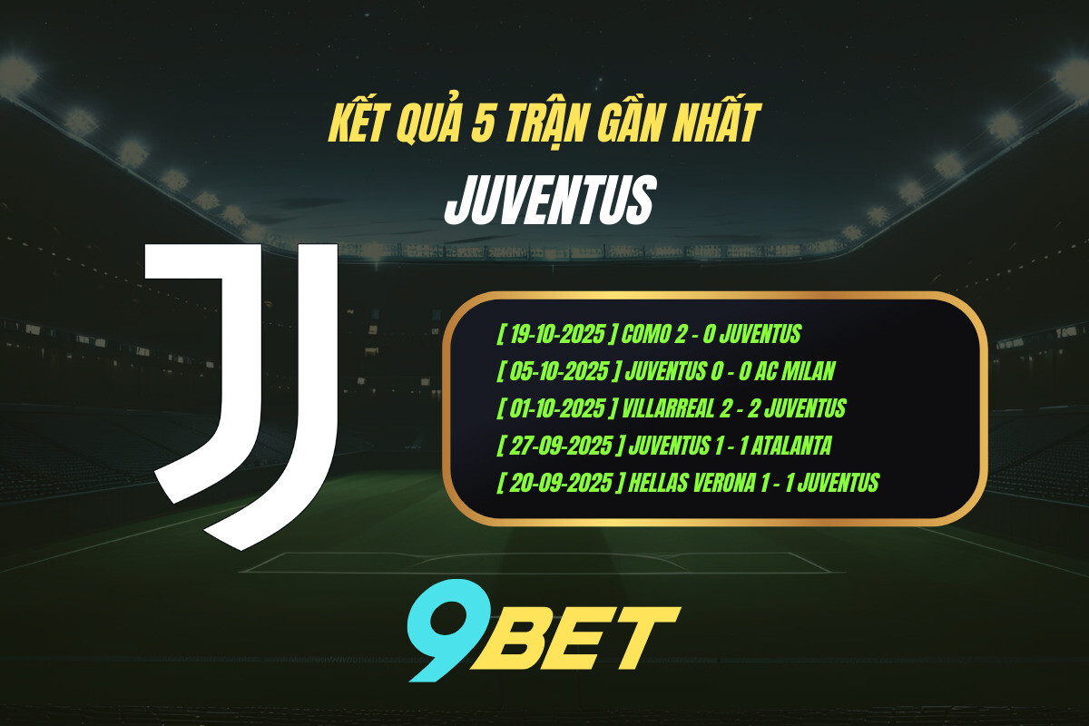 Thành Tích 5 Trận Gần Nhất Juventus 9bet ( Tính đến 02h00 Ngày 23 10)