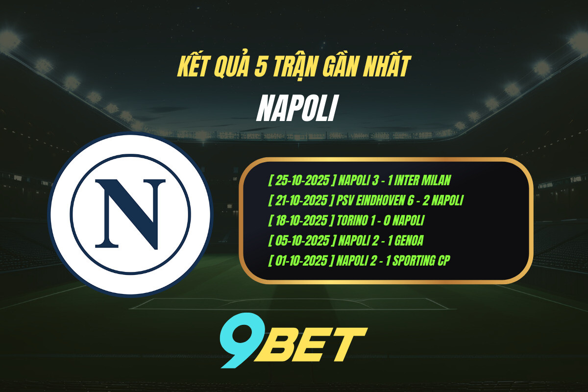 Thành Tích 5 Trận Gần Nhất Napoli 9bet ( Tính đến 00h30 Ngày 29 10)