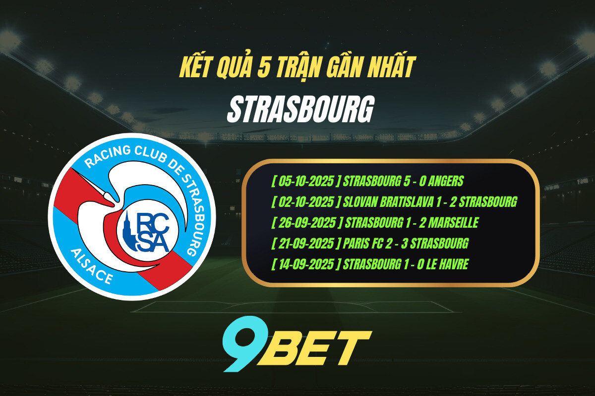 Thành Tích 5 Trận Gần Nhất Strasbourg 9bet ( Tính đến 01h45 Ngày 18 10)
