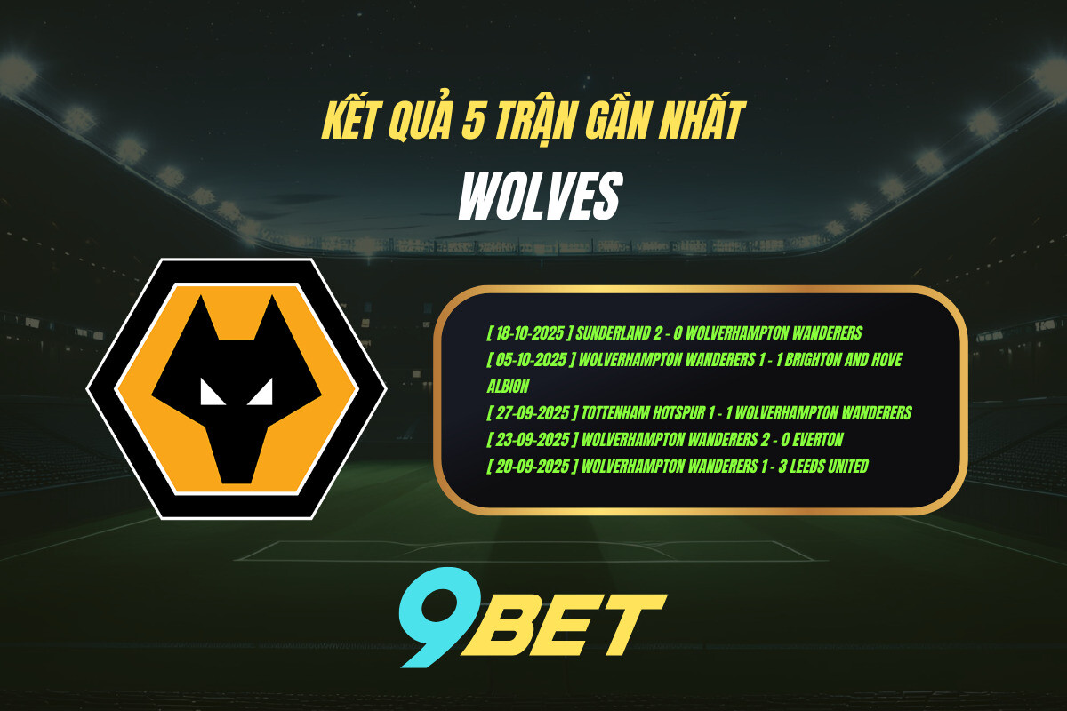 Kết quả 5 trận gần nhất Wolves - 9BET