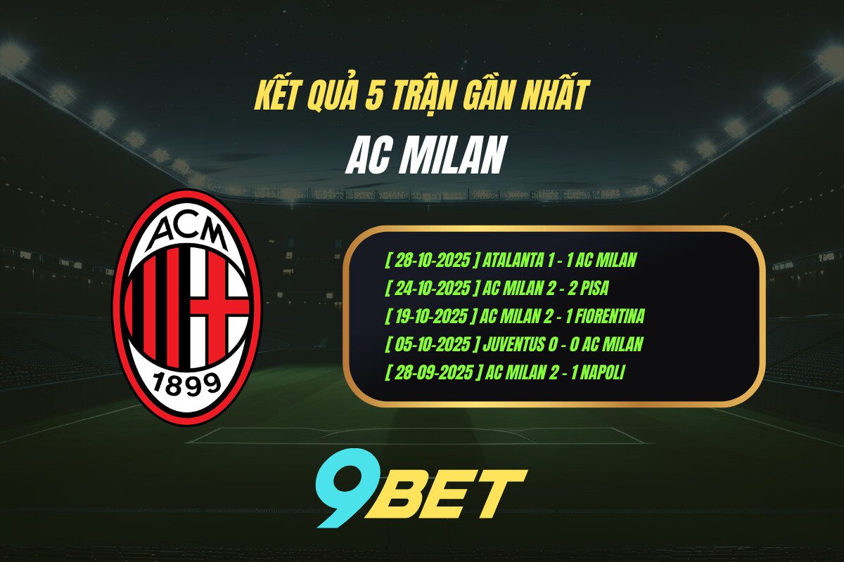 Thành Tích 5 Trận Gần Nhất Ac Milan 9bet ( Tính đến 02h45 Ngày 3 11)