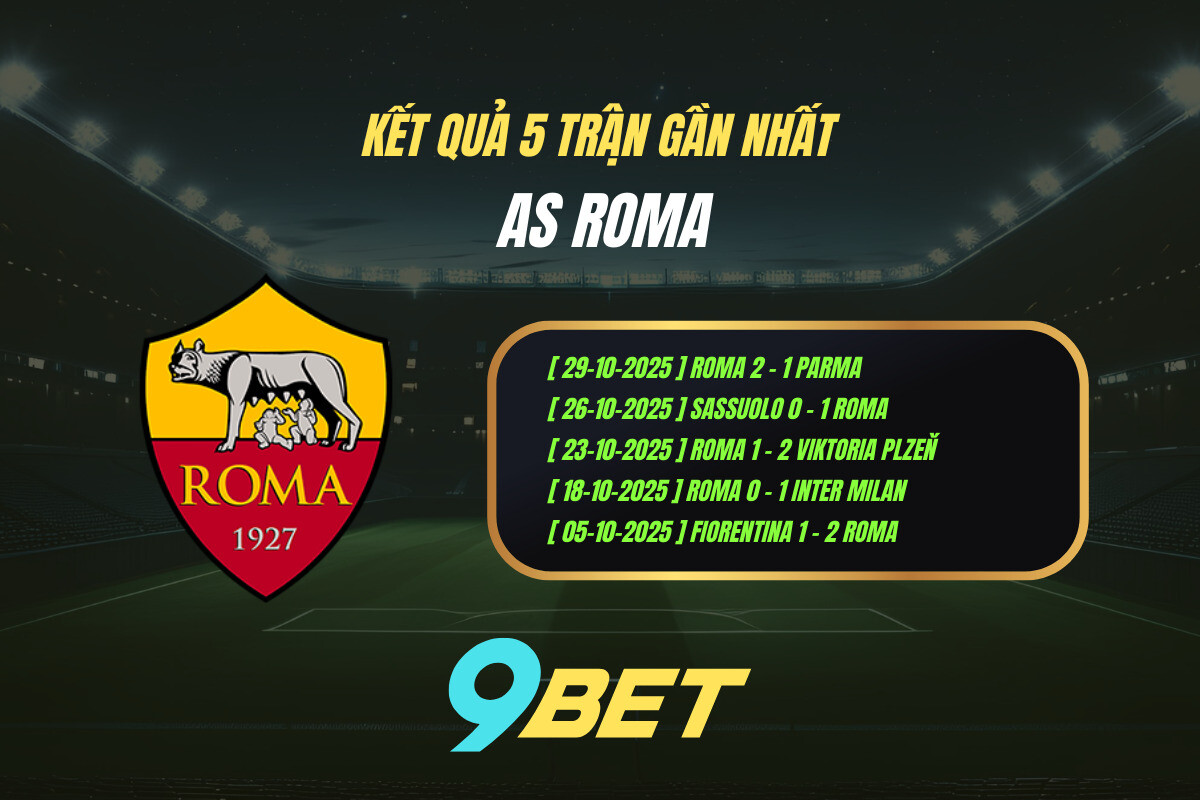 Thành Tích 5 Trận Gần Nhất As Roma 9bet ( Tính đến 02h45 Ngày 3 11)